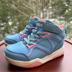Blue Pink High Top Sneakers | Girls Size 9 | Velcro Strap Athletic Shoes